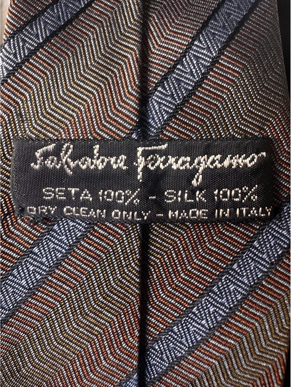 Vintage Salvatore Ferragamo Silk Tie | 1990s | Chevron Stripe | Made in Italy